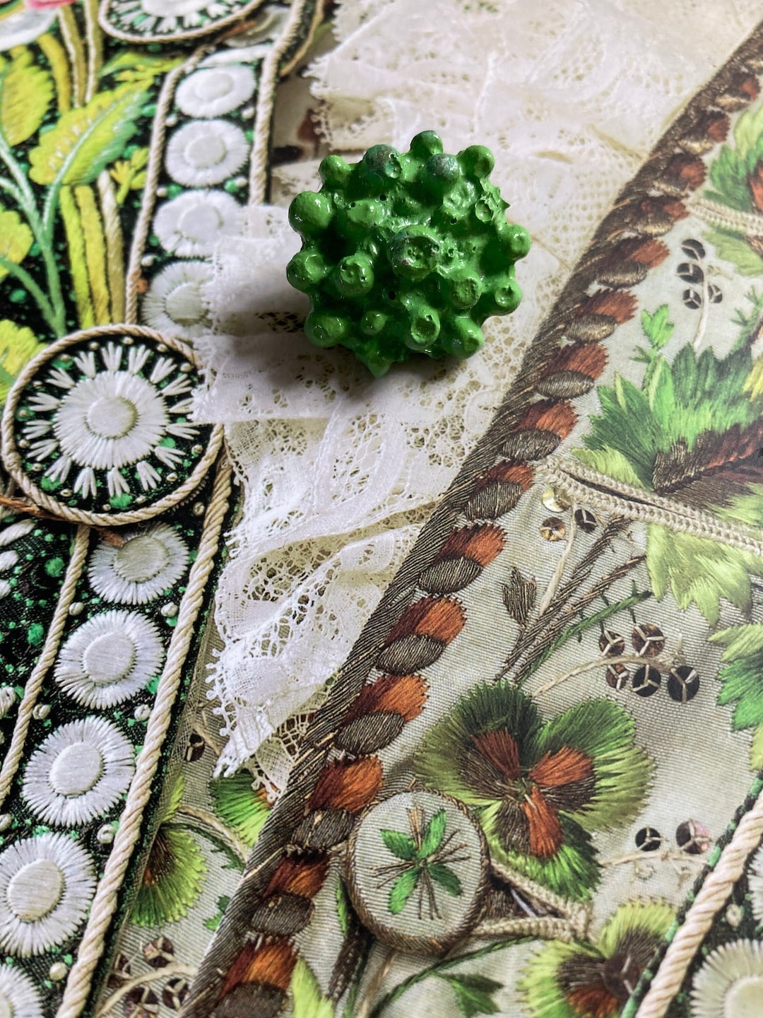 Green - 1.5cm Handmade Fabric Button Small (Set Of 12) 33