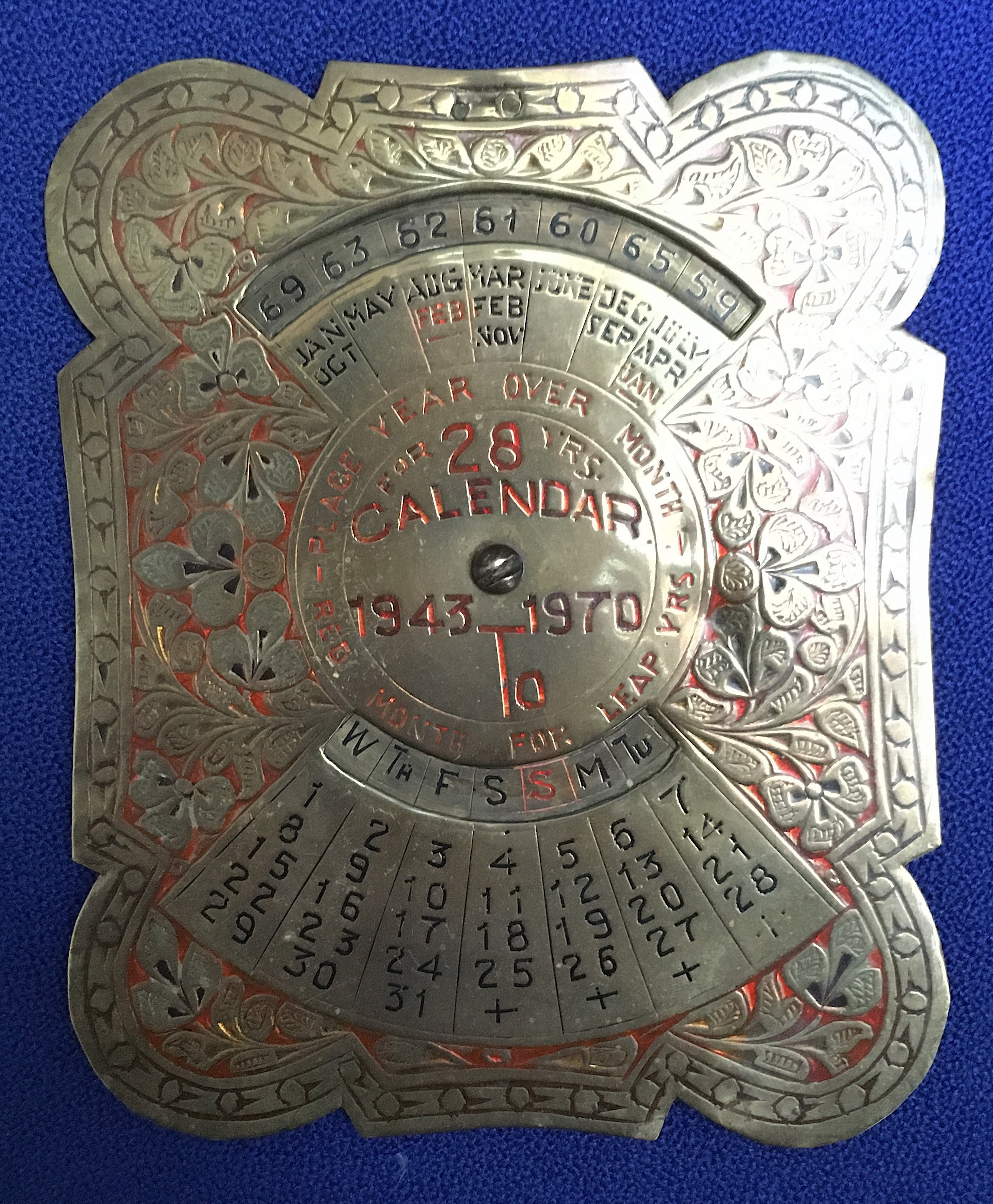 Vintage Engraved Brass 28 Year Calendar 1943 to 1970 Etsy