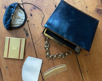 Antique Black Leather and Gold-Tone “Bagcraft Bag” with Chain Handle and Original Accessories