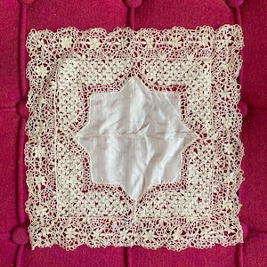 Antique Lace Doily with Diamond-Shaped Silk, As Found