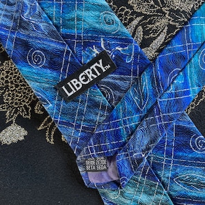 Vintage Liberty of London Abstract and Floral Blue Liberty Print Silk Tie