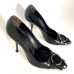 Vintage YSL Rive Gauche Black Leather Stiletto Heels, Size 39
