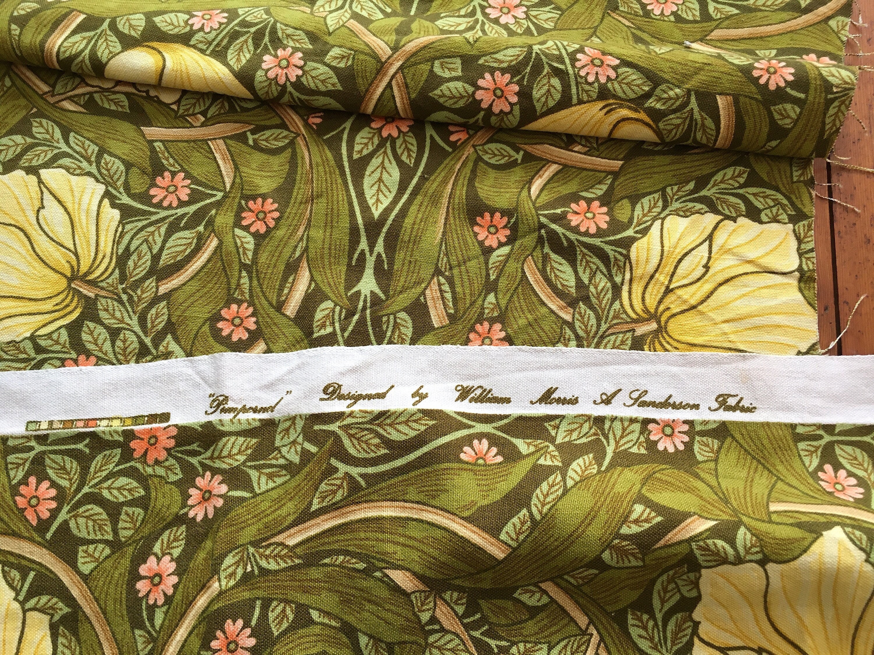 William Morris Pimpernel Sanderson Linen Furnishing Fabric in Sage, Two