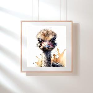 Baby Ostrich Printable Watercolor Digital Art for Nursery Room Kid's Wall Decoration Painting