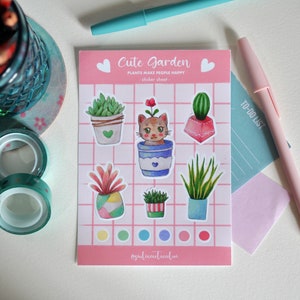 Foglio adesivi “Cute Garden” – Adesivi piante per Bullet Journal, Planner, Scrapbooking, Stickers decorativi