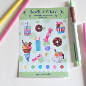 Foglio adesivi “Sweets & Colors” – Stickers dolci e colori per Bullet Journal, Planner, Scrapbooking, Decorazioni