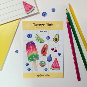 Foglio adesivi “Summer Taste. Summer is a state of mind” – Stickers frutta estiva per Bullet Journal, Planner, Scrapbooking, Decorazioni