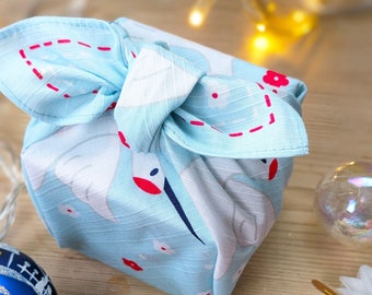 50cm Zusetsu Winter Crane in Ice Furoshiki Gift Wrapping
