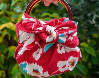 Modern Girl Furoshiki Bag Kit with Ring Handles - Japanese Apricot / Red