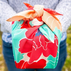 50 cm Adeline Klam Organic Cotton Furoshiki Confezione regalo / Peony Red