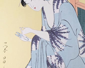 Original Japanese Woodblock Print - Beauty after a Bath by Chokosai Eisho