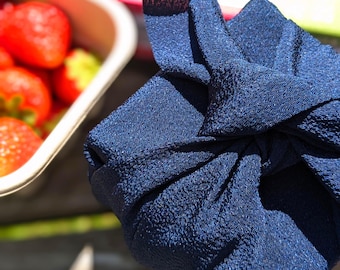 45cm Chirimen Yuzen Furoshiki Gift Wrapping in Navy Blue