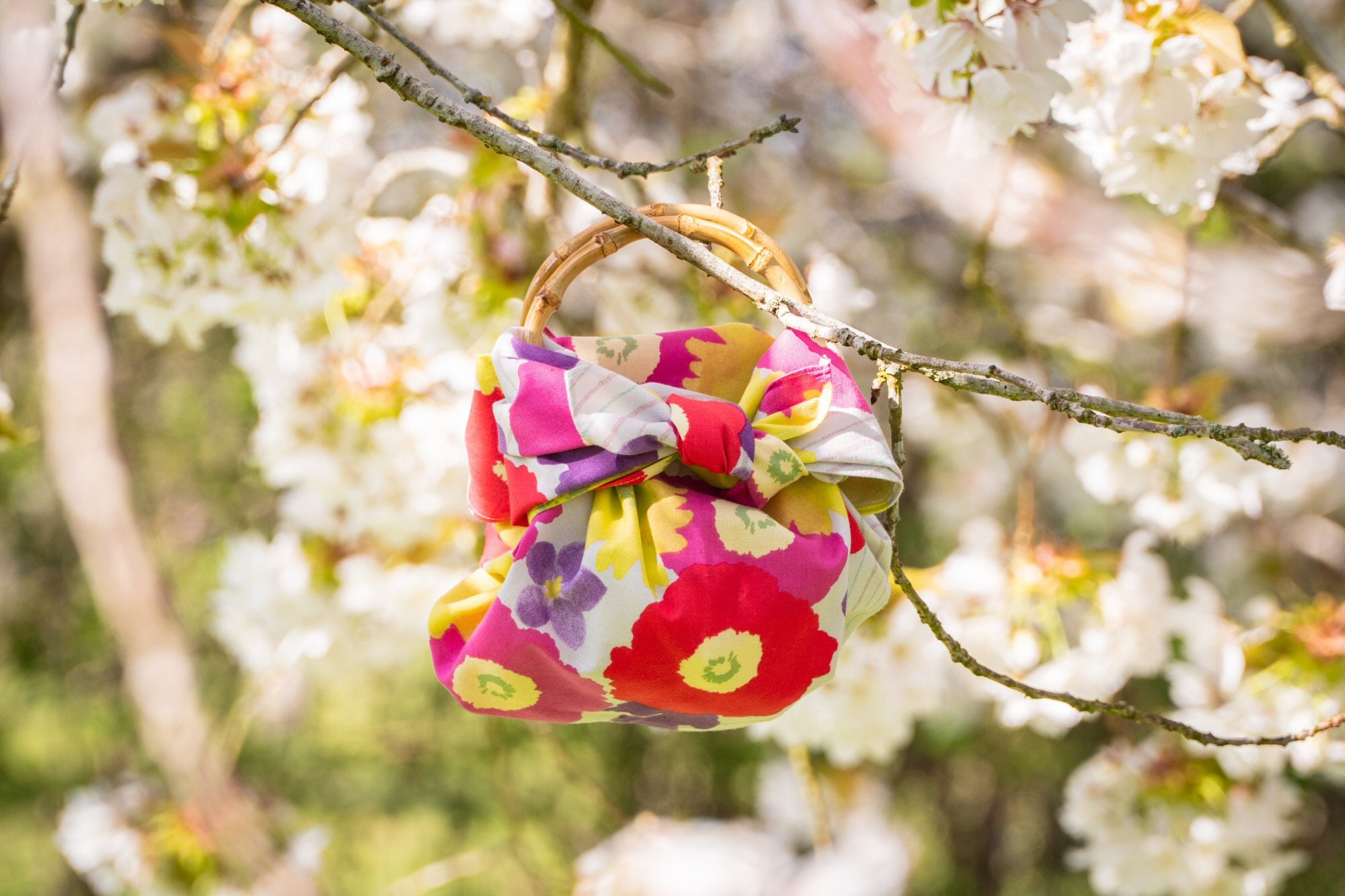 70cm Cohare Furoshiki Meadow Flowers | Bright Pink and Yellow