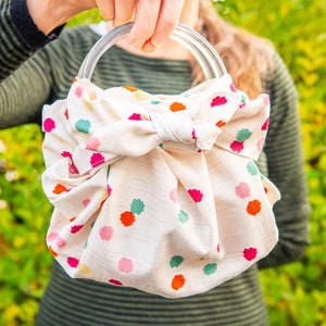 Modern Girl Furoshiki Bag Kit with Ring Handles - Konpeitou Ecru