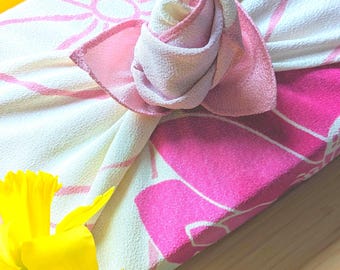 70cm  Koetsu Chirimen Yuzen Furoshiki in Lotus Pink
