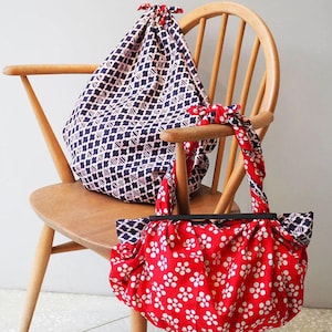 104cm Extra Large Reversible Furoshiki - Scarlet Apricot Blossom and Navy Pine