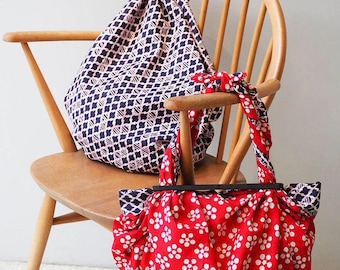 104cm Extra Large Reversible Furoshiki - Scarlet Apricot Blossom and Navy Pine