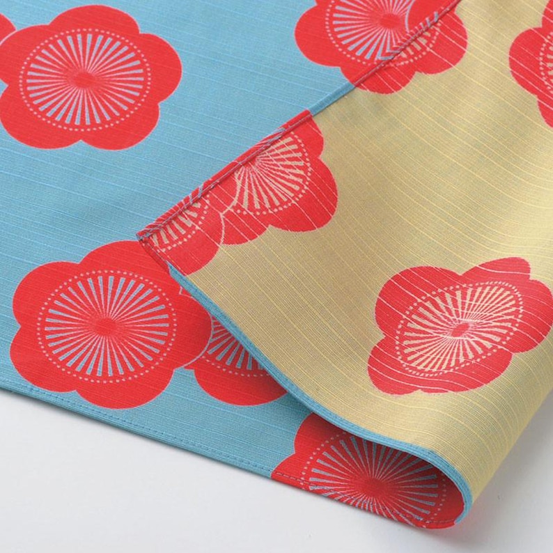 48cm Isa Monyo Reversible Furoshiki Japanese Apricot Blue/Beige 画像 6