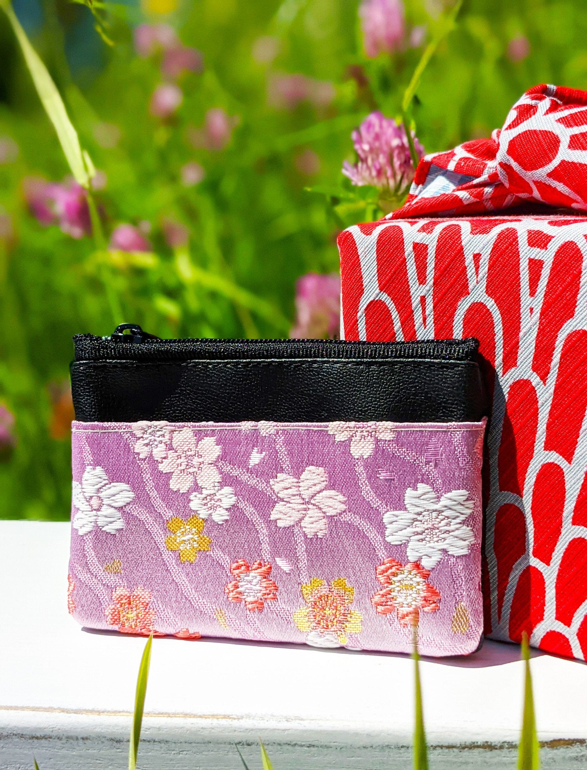 Kyoto cherry blossom leather wallet two fold Japanese pattern gift kazan  new