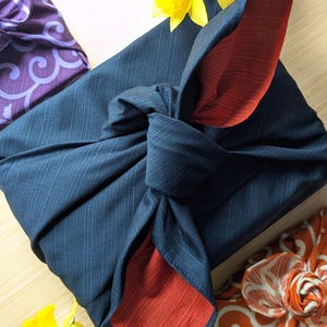 104cm Extra Large Reversible Furoshiki - Solid Colour Dark Inky Blue/ Burnt Orange