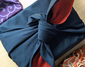 104cm Extra Large Reversible Furoshiki - Solid Colour Dark Inky Blue/ Burnt Orange