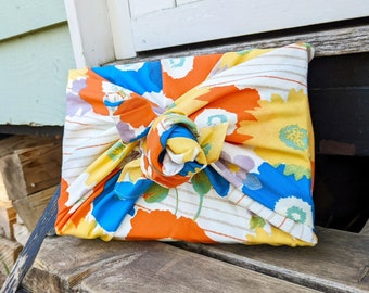 70cm Cohare Furoshiki Prairie Fleurs | Bleu vif et orange