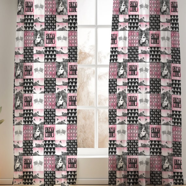 Pink Motocross Curtains for Nursery or Children's Bedroom Custom and Hand Made Just for You, Explore Now!