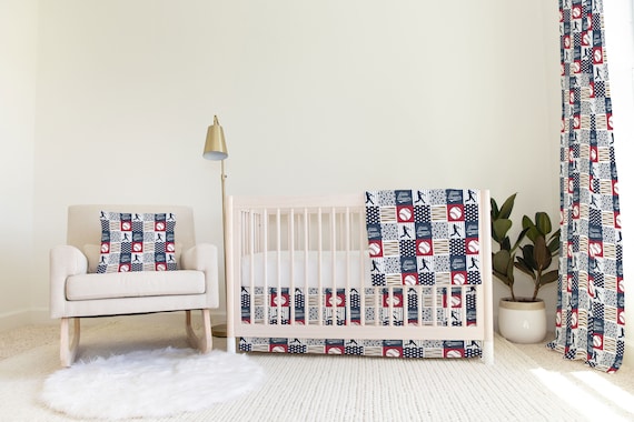 Baseball themed baby bedding sale
