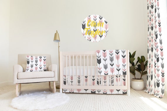 Pink and Grey Arrow Baby Bedding Set Custom and Hand Made Just for You Explore Now Blanket Changing Pad Cover Crib Sheet and Skirt Etsy