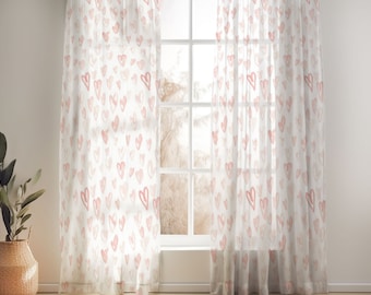 Pale Pink Hearts Curtains for Nursery or Children's Bedroom Custom and Hand Made Just for You, Explore Now!