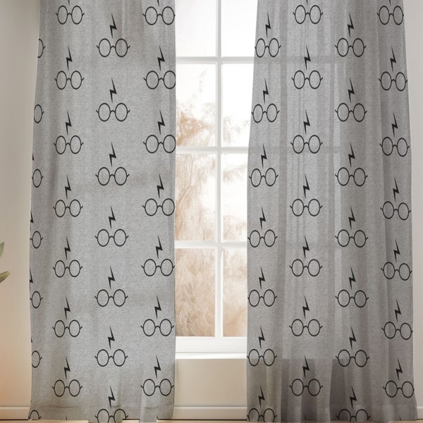 Grey Glasses Wizard Curtains for Nursery or Children's Bedroom Custom and Hand Made Just for You, Explore Now!