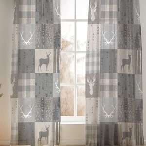 Rustic Woodland Nursery Curtains: Deer & Trees, Cotton or Blackout