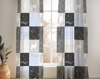 Cortinas para quarto de bebê com tema de bruxo: decoração de algodão inspirada em Potter azul