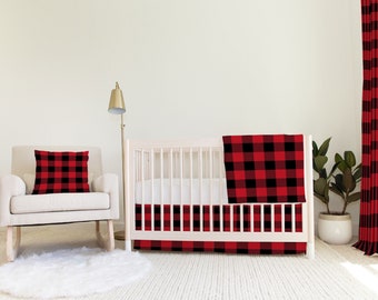 Red Flannel Baby Nursery Set Custom and Hand Made Just for You, Explore Now! Swaddle, Blanket, Changing Pad Cover, Crib Sheet and Skirt