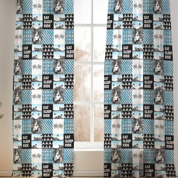 Blue Motocross Curtains for Nursery or Children's Bedroom Custom and Hand Made Just for You, Explore Now!