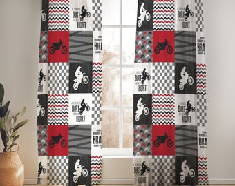 Red Motocross Curtains: Handmade Cotton Nursery Decor