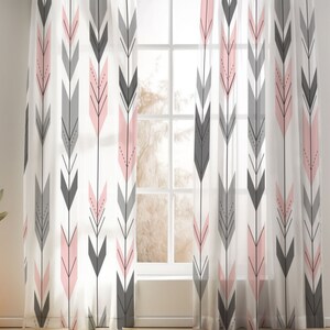 Pink Arrow Nursery Curtains: Handmade Cotton Window Panels