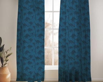 Navy Blue Dinosaur Curtains for Nursery or Children's Bedroom Custom and Hand Made Just for You, Explore Now!