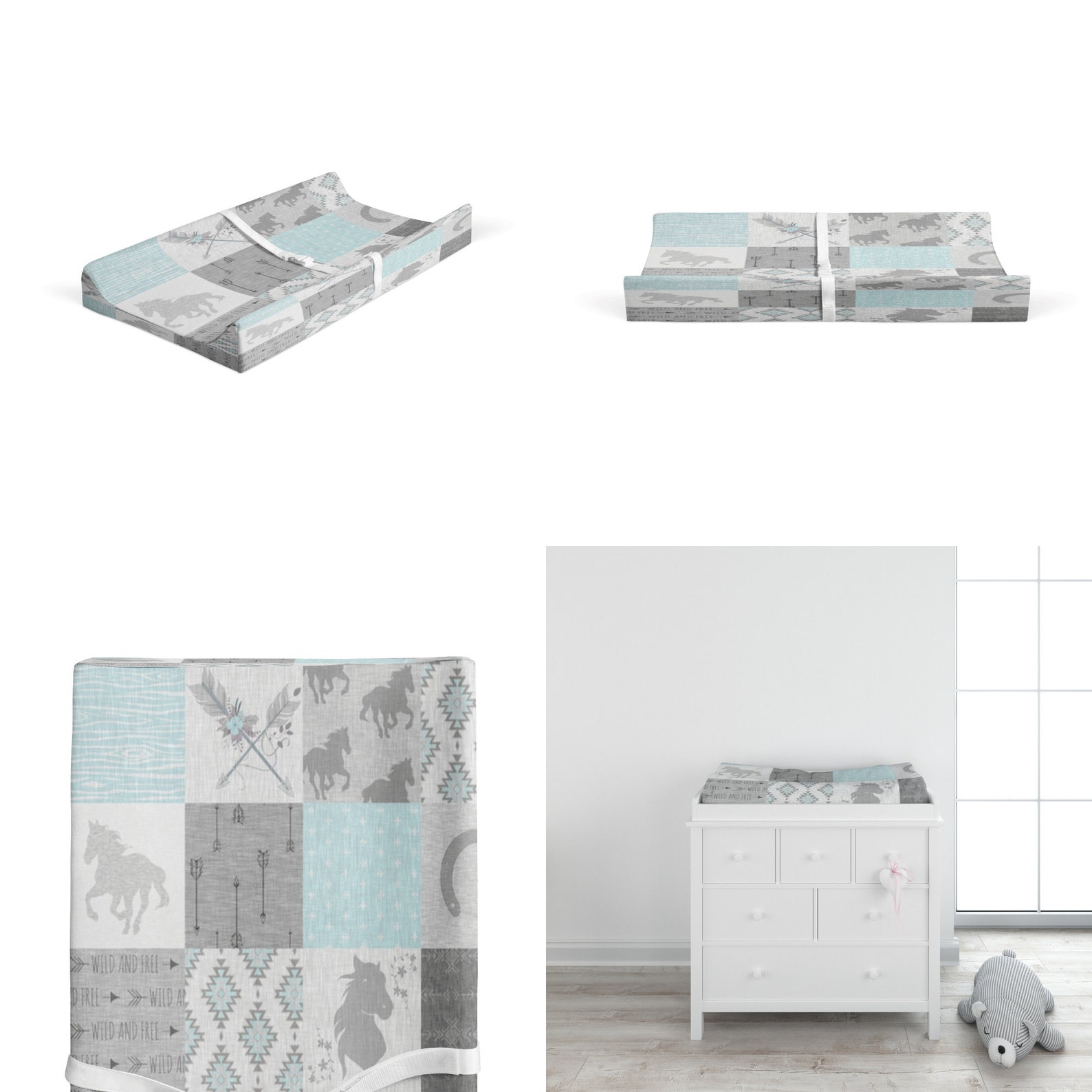 Light Blue Horse Baby Bedding Set Custom and Hand Made Just Etsy