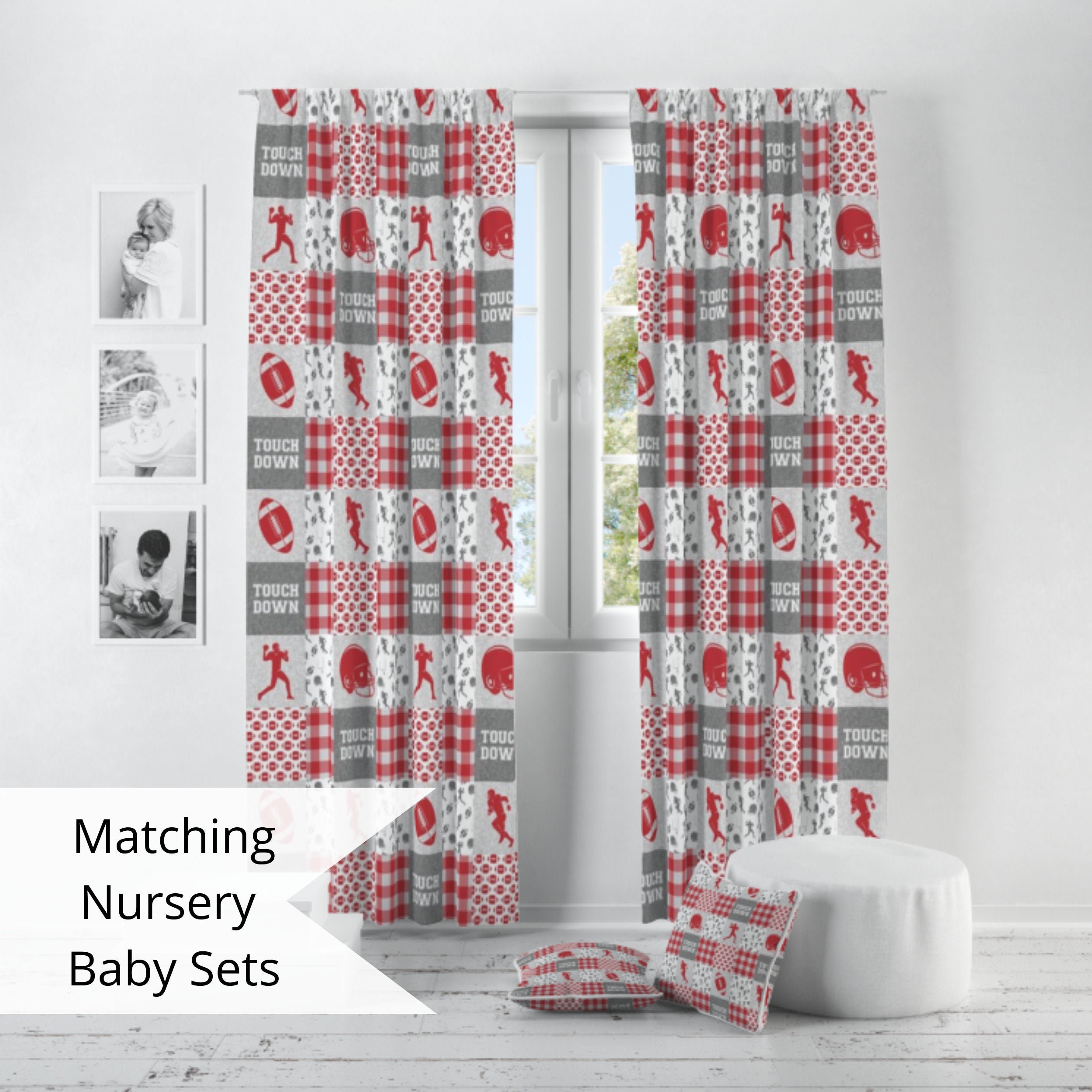 White And Black Football Soccer Ball Pattern Window Curtain Valance Rod