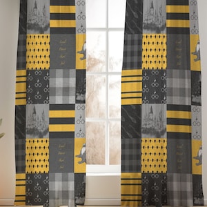 Wizard Nursery Curtains: Black and Gold Cotton Window Panels