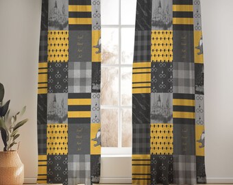 Cortinas para quarto de bebê Wizard: Painéis de janela de algodão preto e dourado