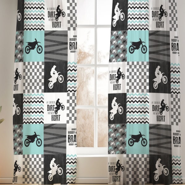 Teal Motocross Curtains for Nursery or Children's Bedroom Custom and Hand Made Just for You, Explore Now!