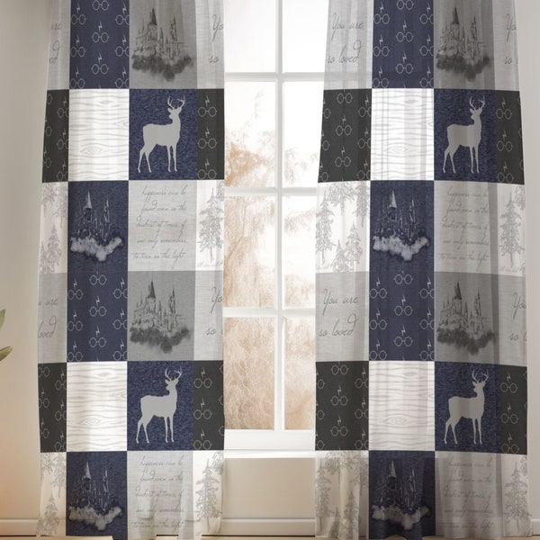 Navy Blue Potter Wizard Curtains for Nursery or Children's Bedroom Custom and Hand Made Just for You, Explore Now!