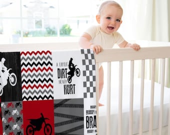 Motocross Baby Blanket: Red Dirt Bike Nursery Decor