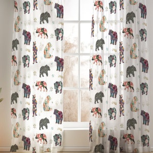 Floral Bear Nursery Curtains: Woodland Cotton or Blackout