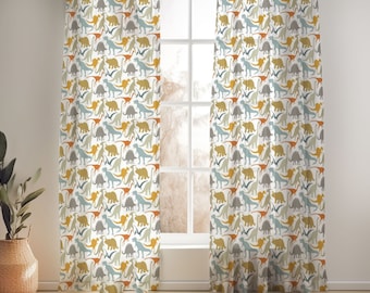 Little Dino Friends Curtains for Nursery or Children's Bedroom Custom and Hand Made Just for You, Explore Now!