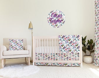 Floral Baby Bedding Set: Organic Cotton Swaddle, Blanket, Crib Sheet