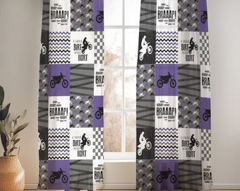 Purple Motocross Curtains for Nursery or Children's Bedroom Custom and Hand Made Just for You, Explore Now!