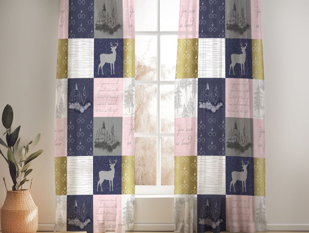 Wizard Nursery Curtains: Pink, Navy & Gold Cotton Window Panels - Etsy